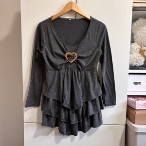 Gray Layered Women's Top with Heart Detail